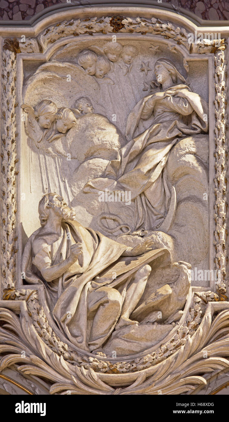 Rome - The relief of Vision Virgin from Apocalypse of St. John the evangelist in church Basilica di San Marco Stock Photo