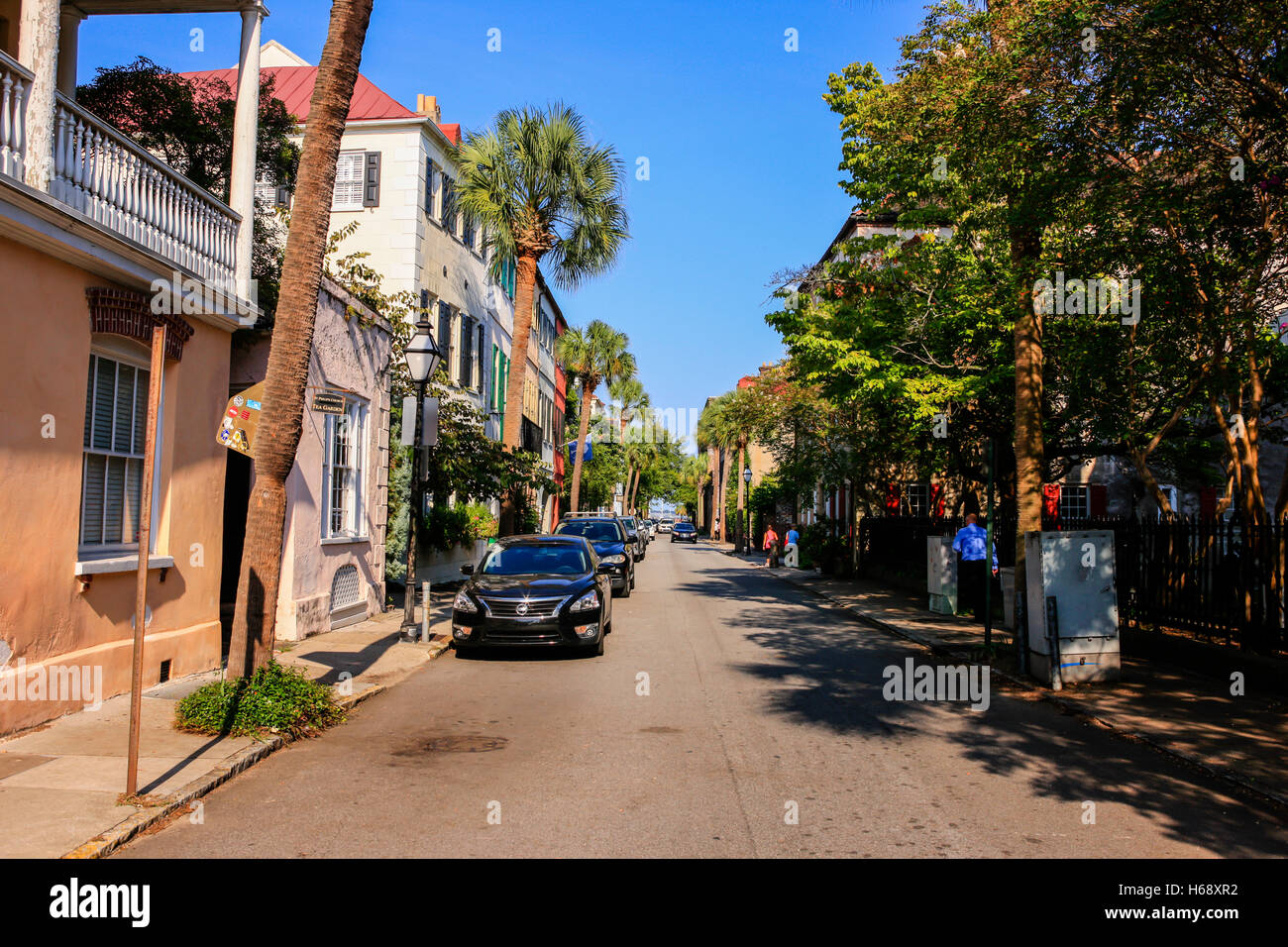 Homes on Queen Street in the Historic District of Charleston, SC Stock