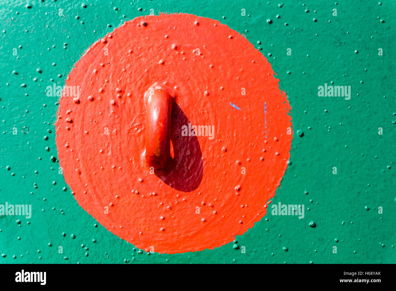 Tiedown lug/padeye for securing helicopter at helideck Stock Photo