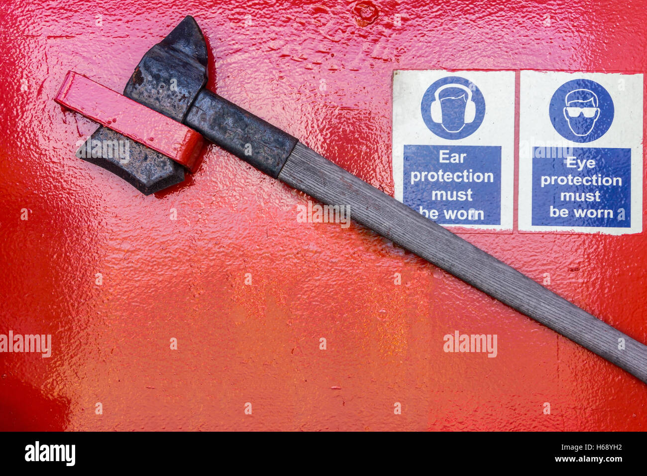 Firemen Axe secured inside the helicopter crash box Stock Photo Alamy