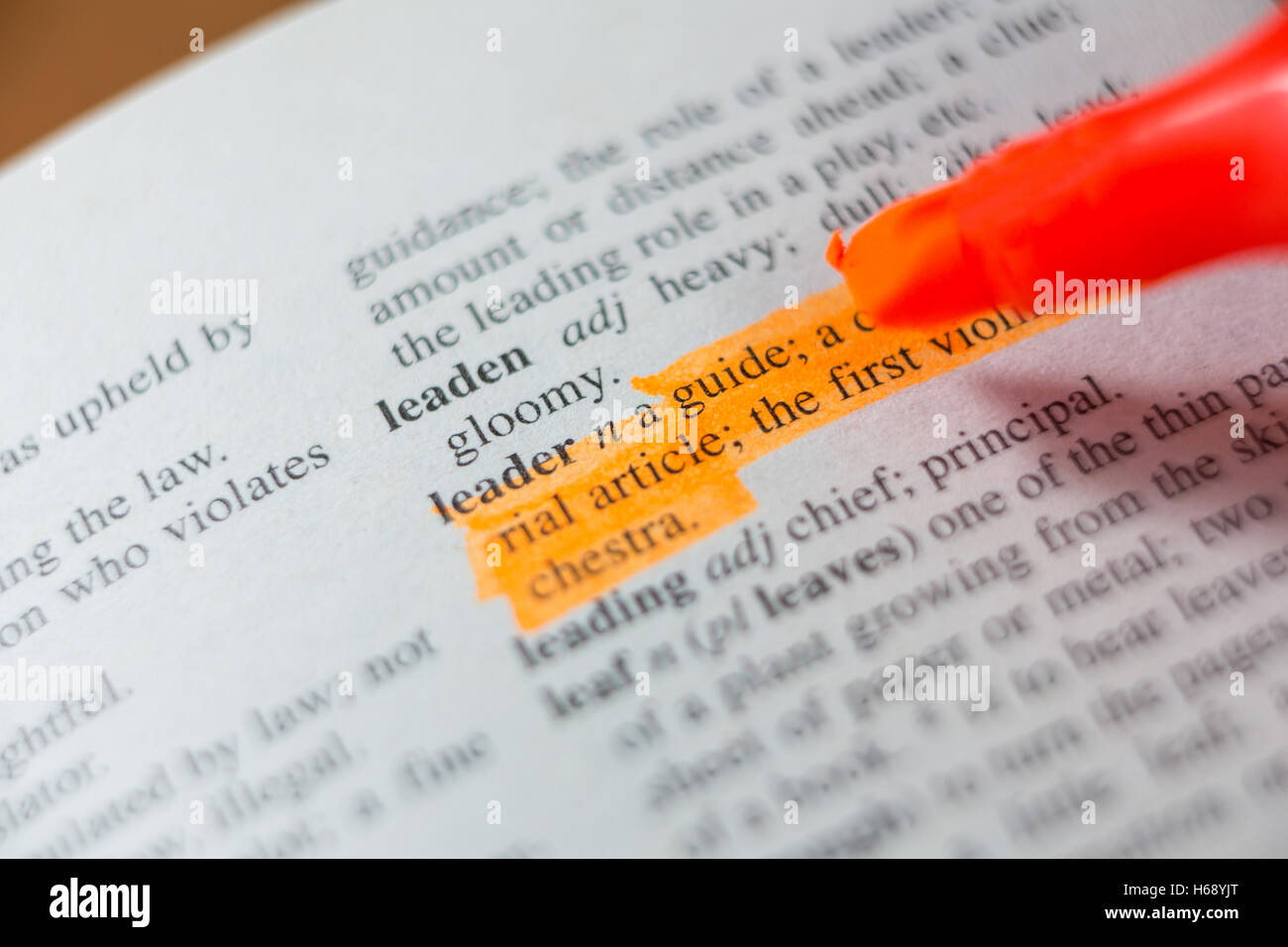 Close-up of marker pen highlighting text Stock Photo