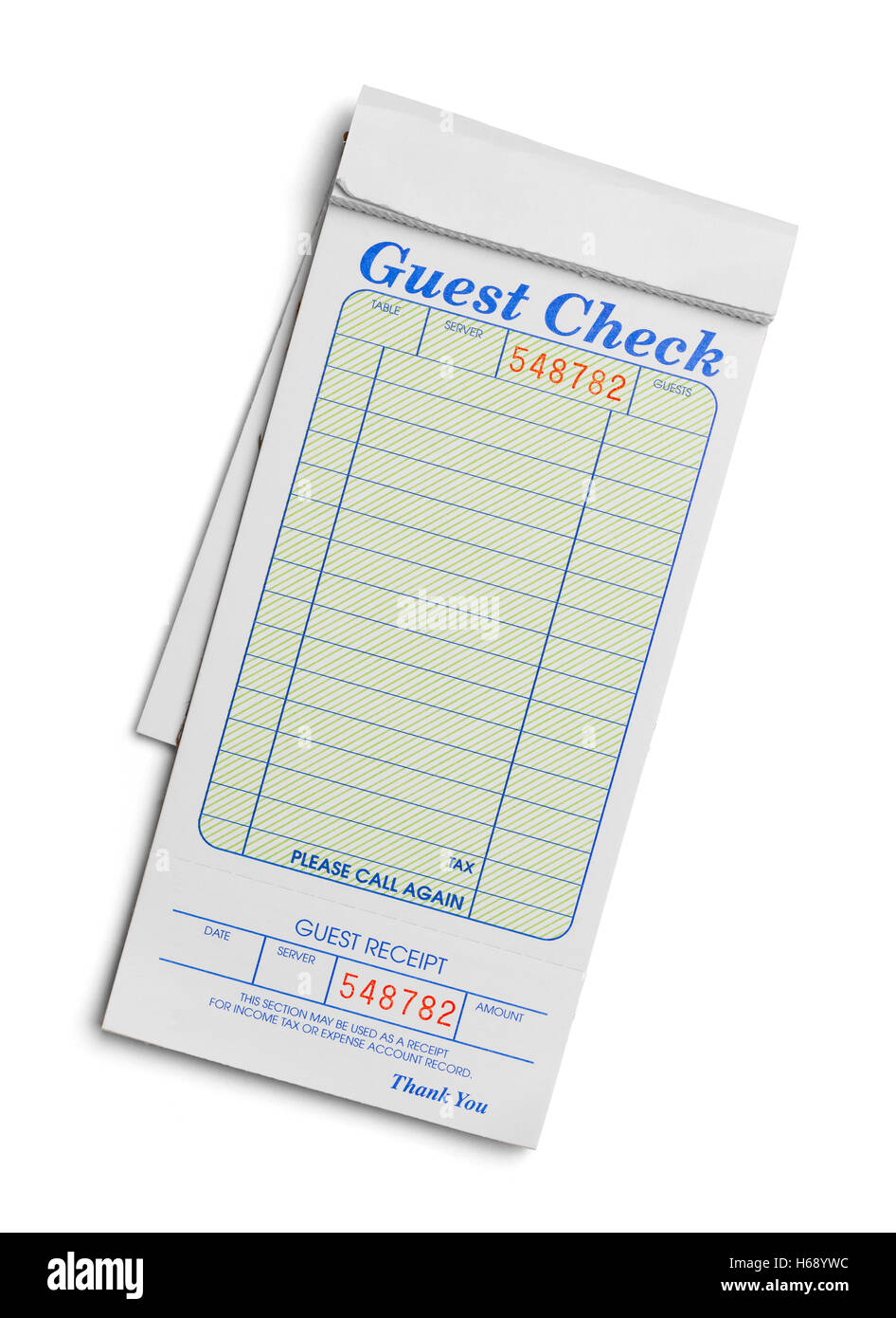 Guest Check Receipt Book with Copy Space Isolated on White Background. Stock Photo