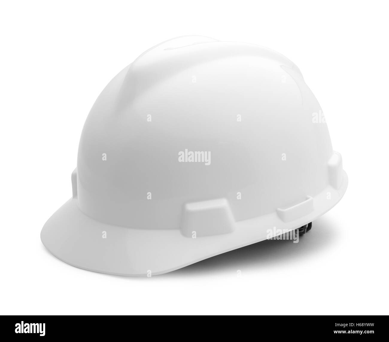 White Hard Hat with Copy Space Isolated on White Background. Stock Photo