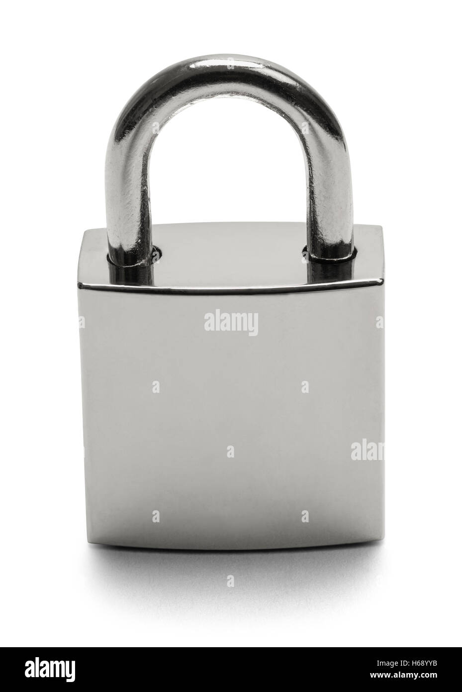 Silver Padlock Front with Copy Space Isolated on White Background. Stock Photo