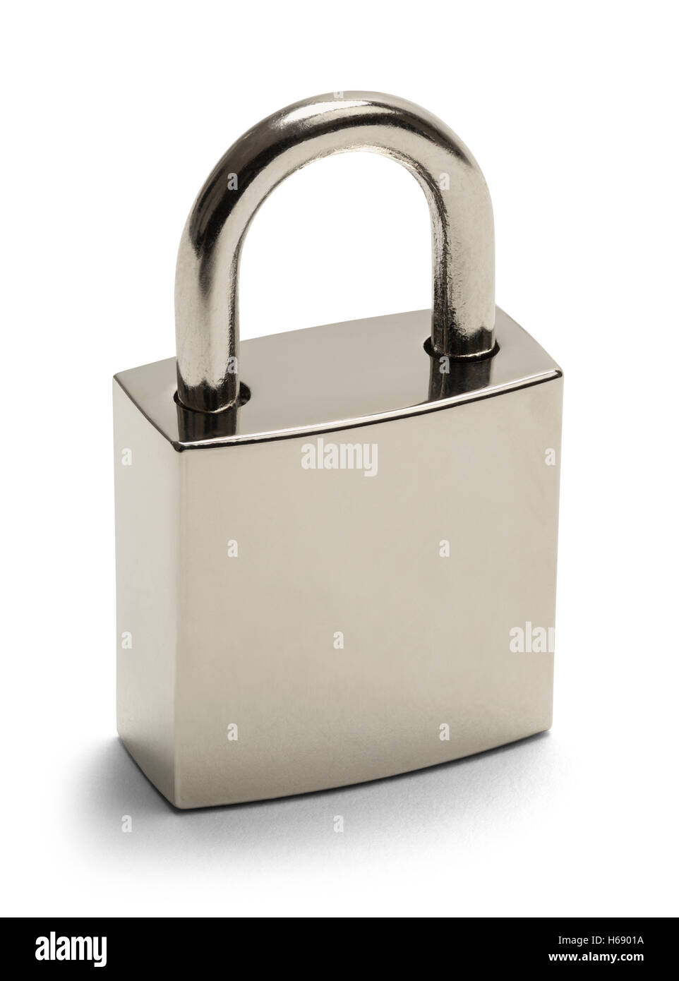 Closed Silver Padlock with Copy Space Isolated on White Background. Stock Photo