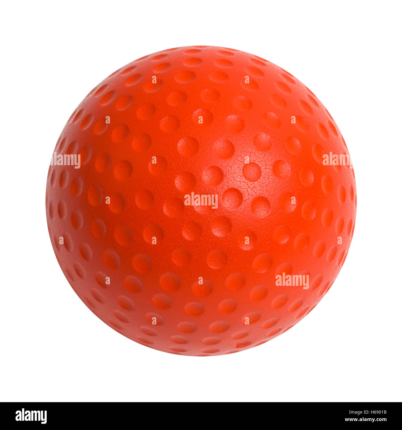 Red Golf Ball Cut Out on White Background. Stock Photo