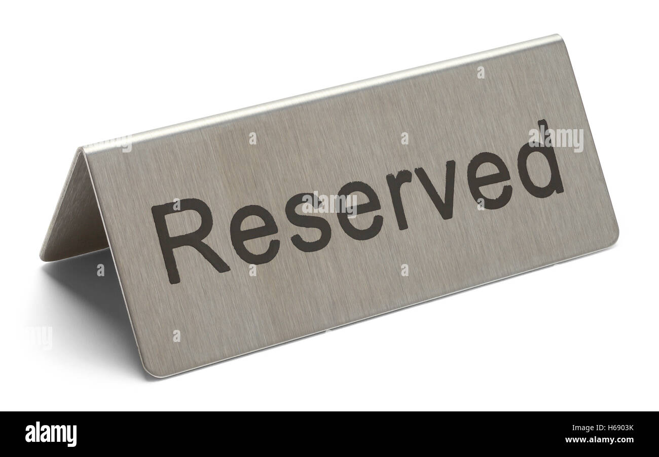Metal Table Reserved Sign Isolated on White Background. Stock Photo