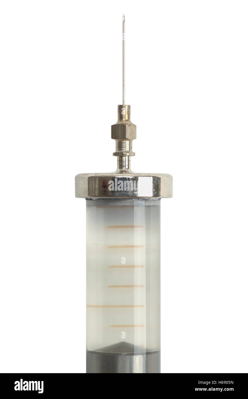 VIntage Glass Syringe Isolated on White Background. Stock Photo