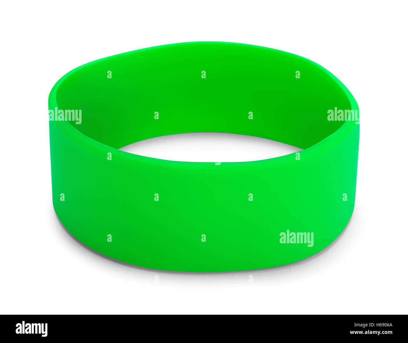 Large Green Rubber Bracelet with Copy Space Isolated on White Background. Stock Photo