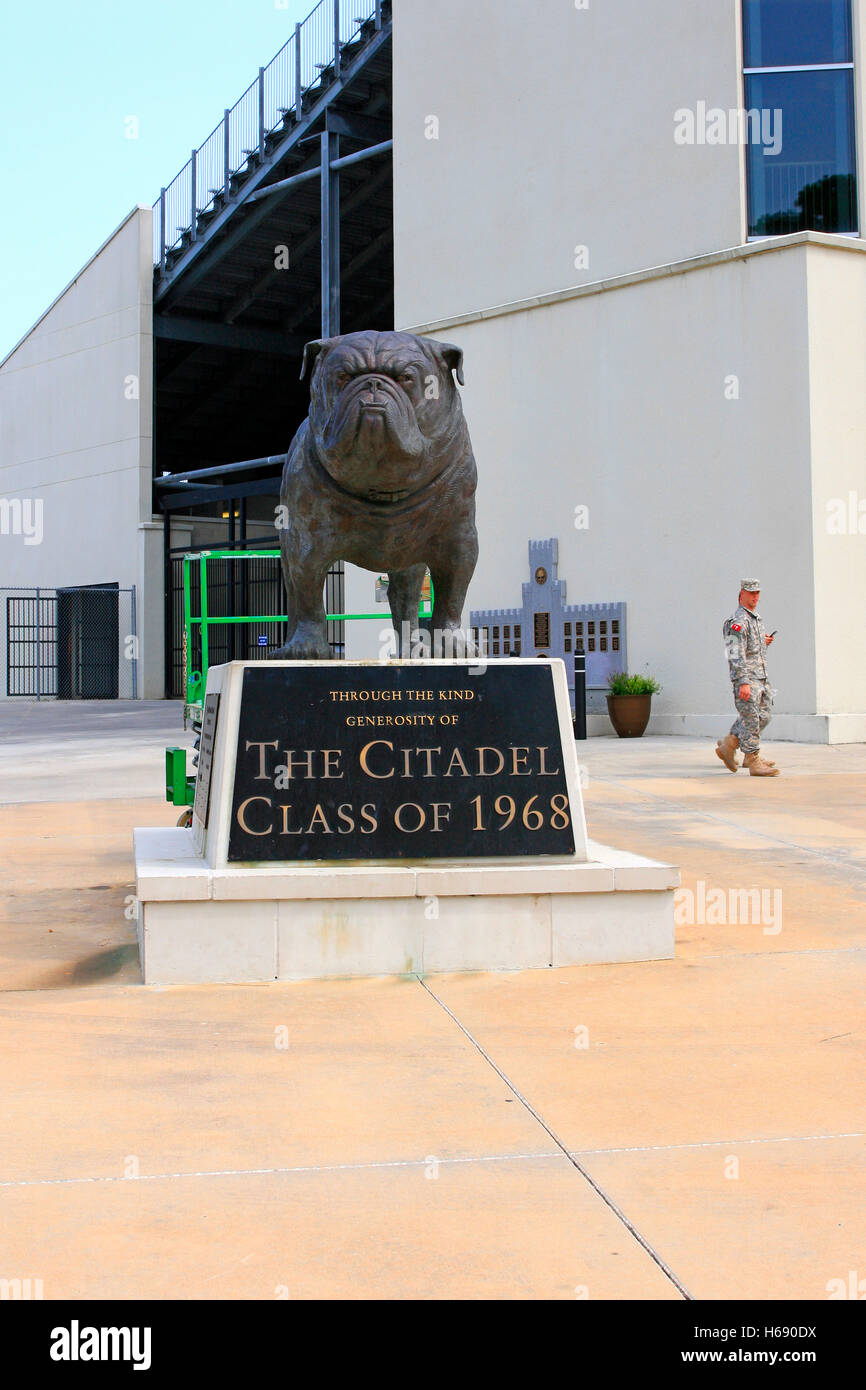 Bullo mascot statue outside the Citadel Military College in Charleston SC Stock Photo