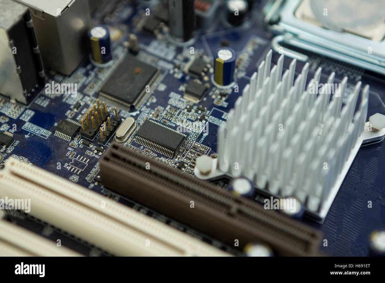 Electronic circuit board with processor Stock Photo