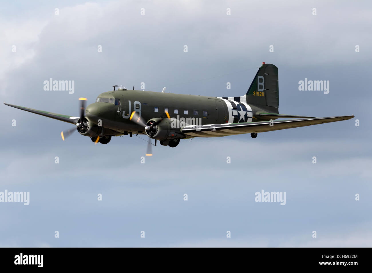 Former USAAF Douglas C-47A Skytrain (Dakota) WW2 transport aircraft at Kemble Air Day 2011, Gloucestershire, United Kingdom. Stock Photo