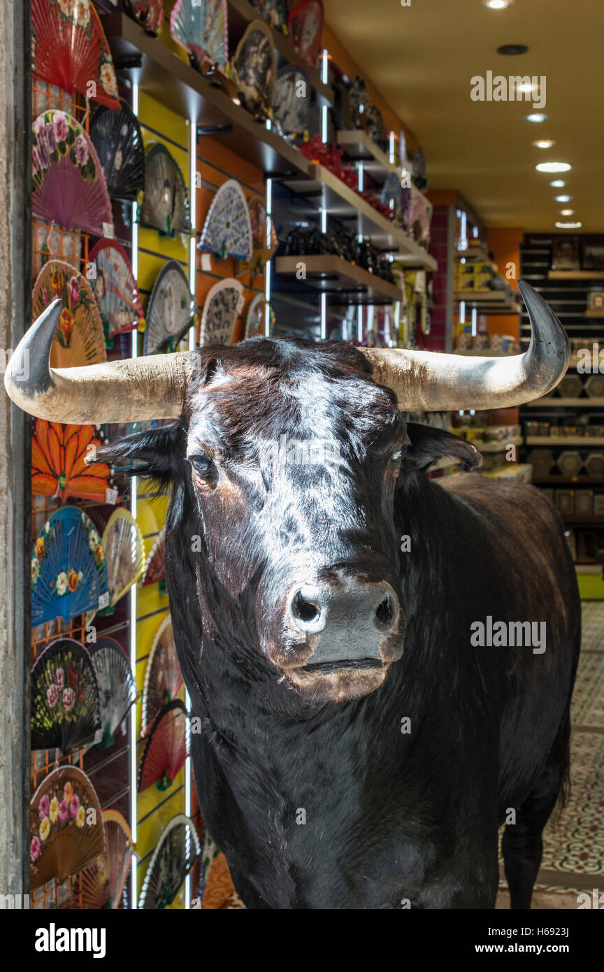 Traditional spanish souvenirs and bull Stock Photo
