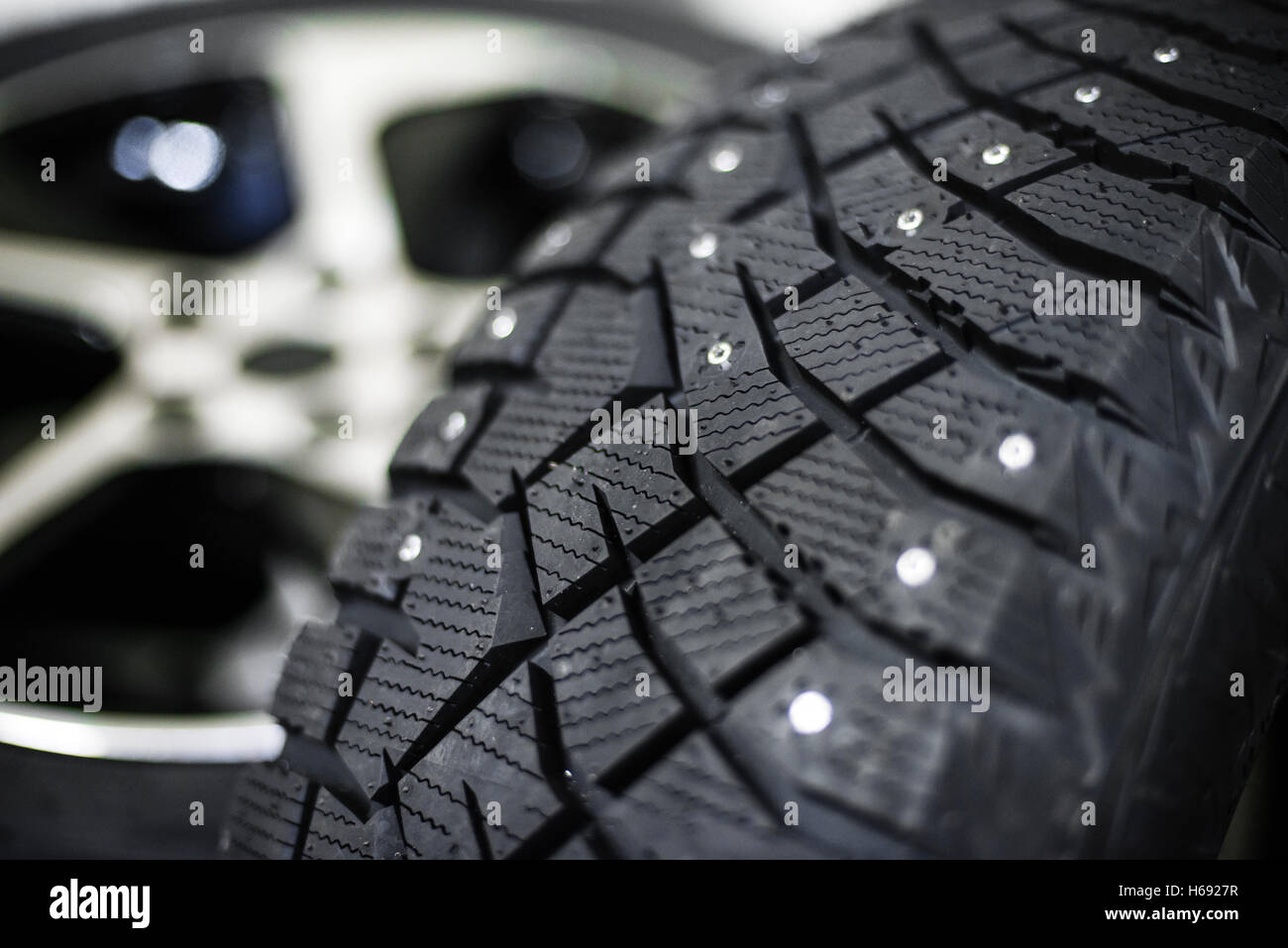 Car tire with shallow depth of field Stock Photo