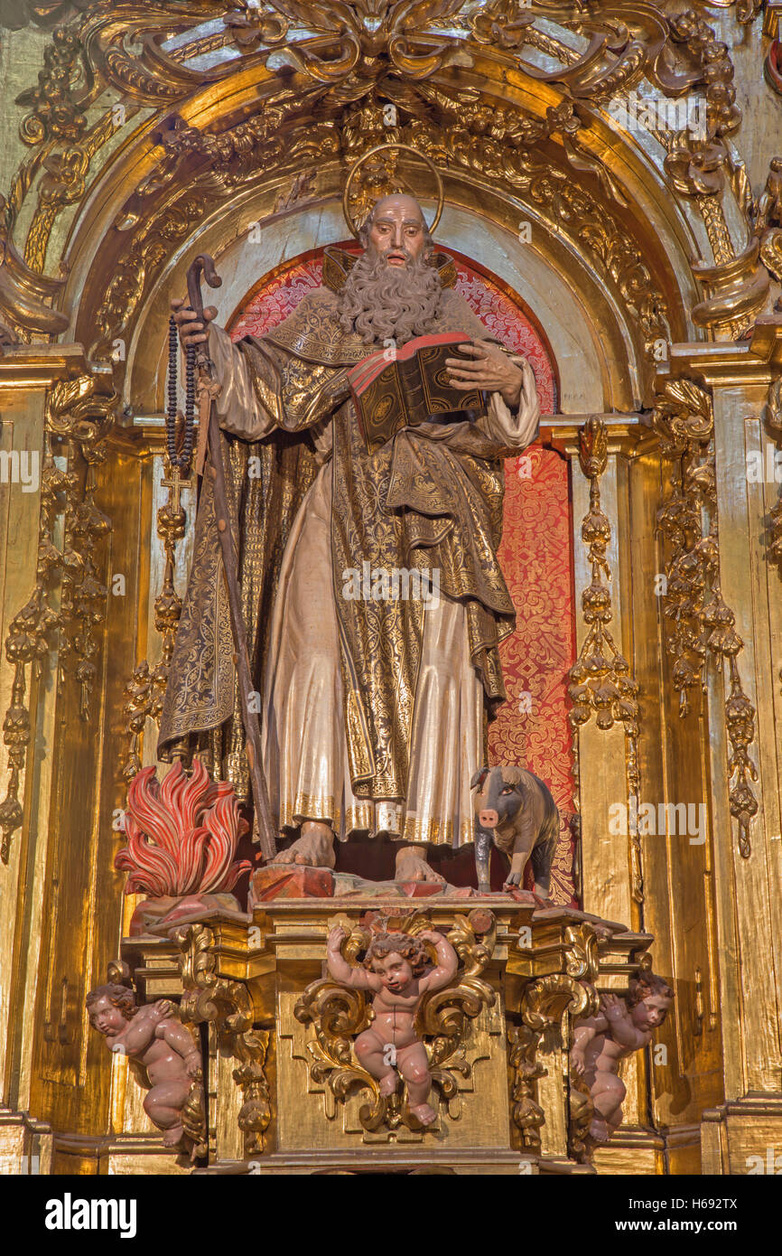 SEGOVIA, SPAIN, APRIL - 14, 2016: The baroque statue of St. Anthony in Cathedral of Our Lady of Assumption by Pedro del Valle Stock Photo