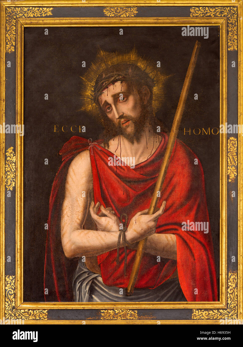 SEGOVIA, SPAIN, APRIL - 14, 2016: The painting of Jesus Christ in the bond and scarlet coat in church Monasterio de San Antonio Stock Photo