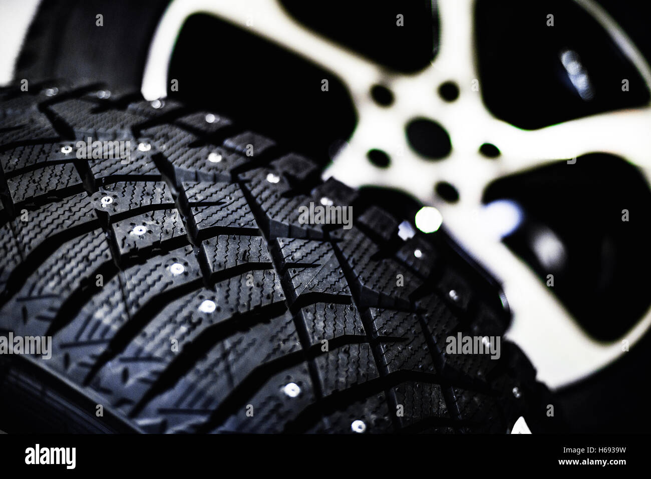 Car tire with shallow depth of field Stock Photo