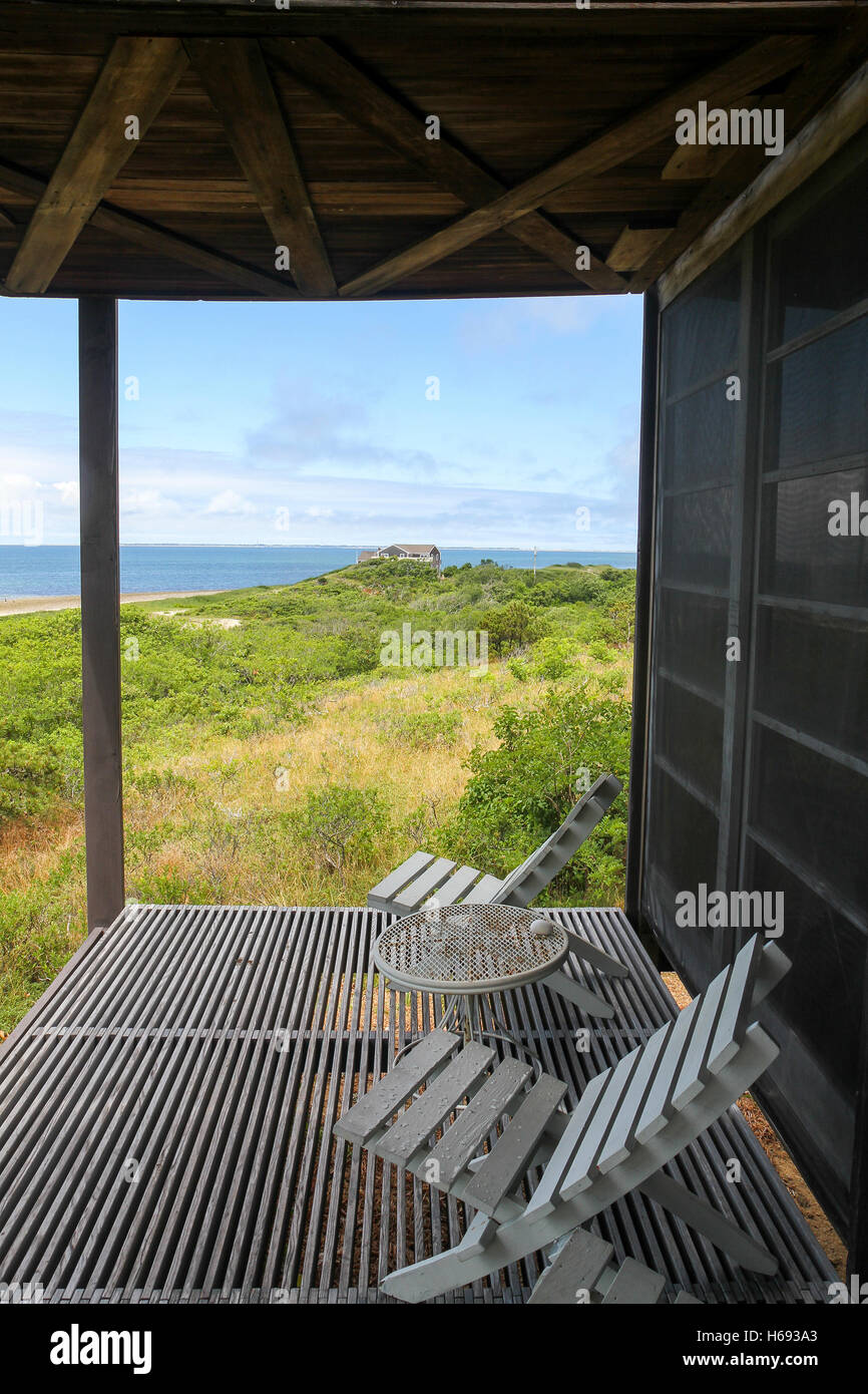 Porch overlooking the ocean at the Hatch Cottage, Wellfleet, Cape Cod