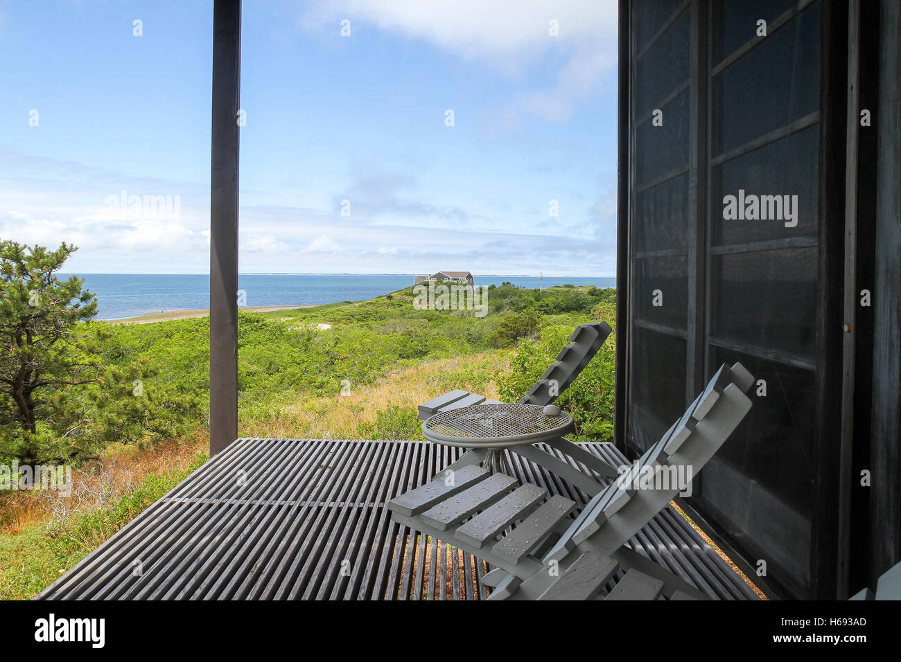 Porch overlooking the ocean at the Hatch Cottage, Wellfleet, Cape Cod