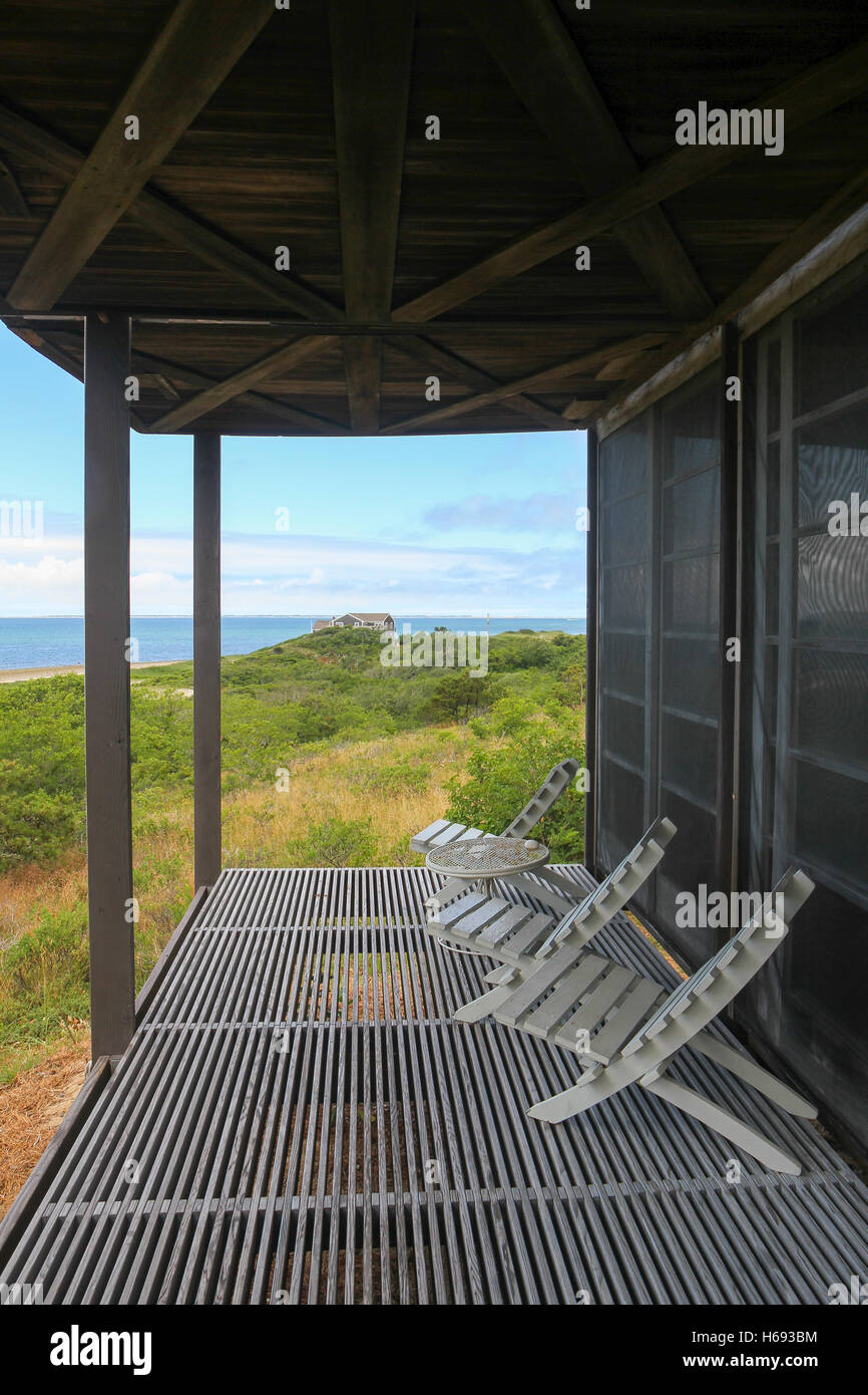 Porch overlooking the ocean at the Hatch Cottage, Wellfleet, Cape Cod