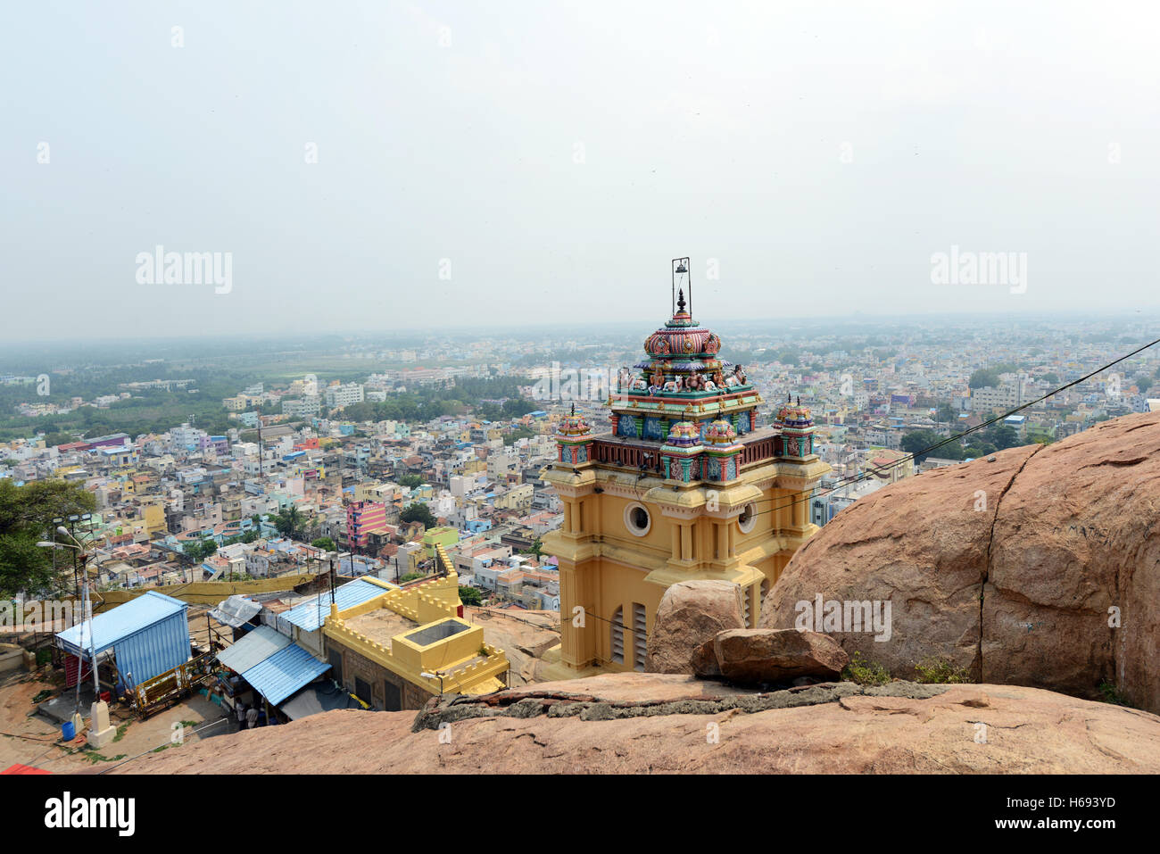 Views of Tiruchirappalli taken from the top of the Rockfort temple. Stock Photo
