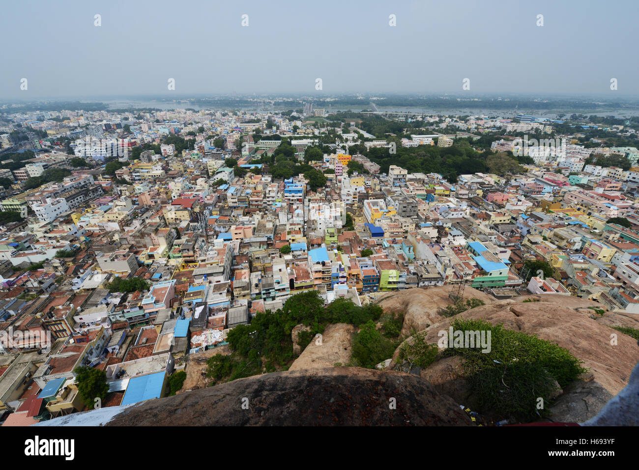 Views of Tiruchirappalli taken from the top of the Rockfort temple. Stock Photo