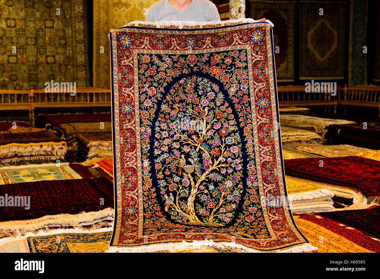 Silk Carpets,Carpet Making,Bukhara,Buxoro,Uzbekistan Stock Photo