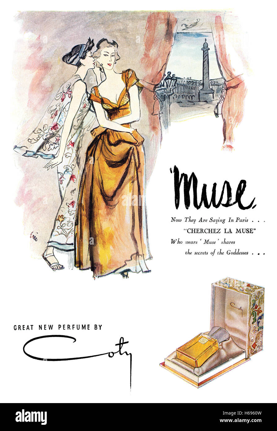 1948 British advertisement for Muse perfume by Coty Stock Photo