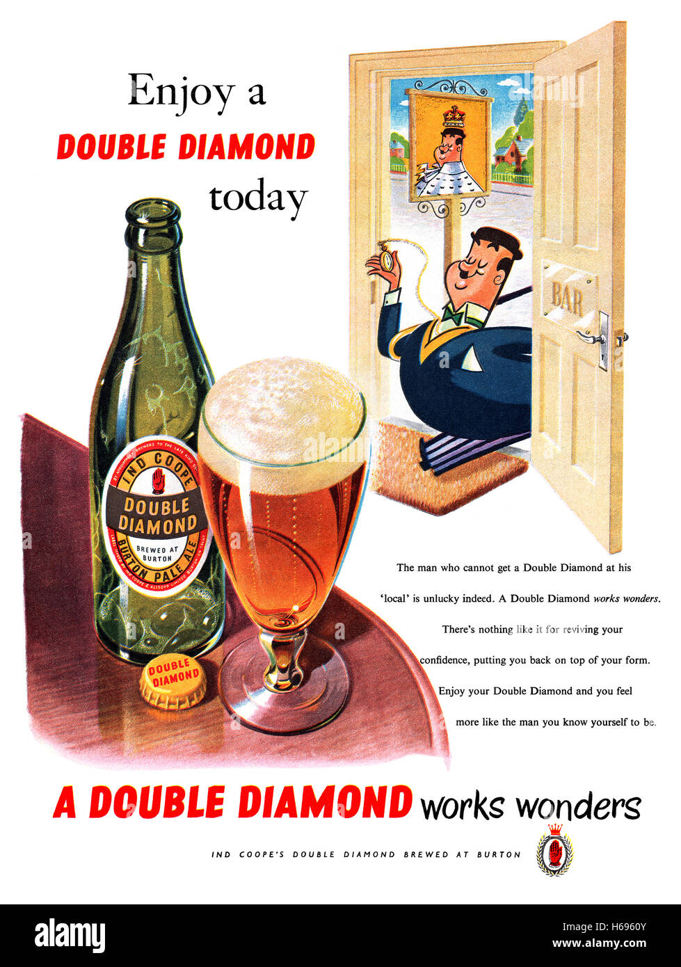1954 British advertisement for Double Diamond Pale Ale Stock Photo