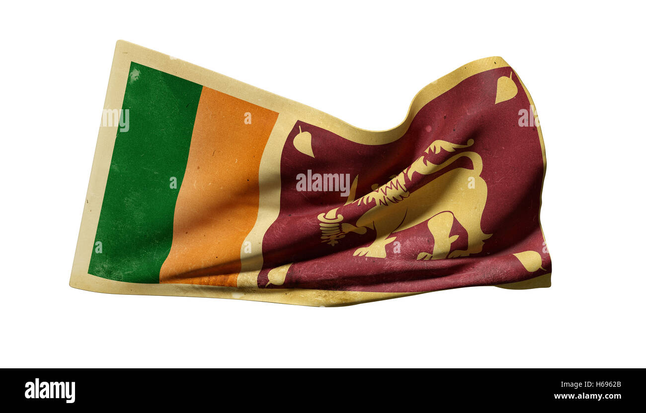 3d rendering of an old Democratic Socialist Republic of Sri Lanka flag waving on white background Stock Photo