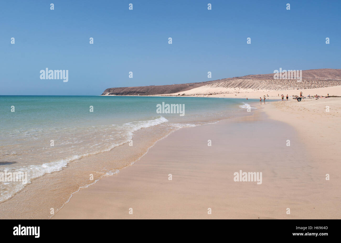 Fuerteventura, Canary Islands: the crystal clear water and panoramic view of the beach Playa de Jandia, one of the most famous of the island Stock Photo