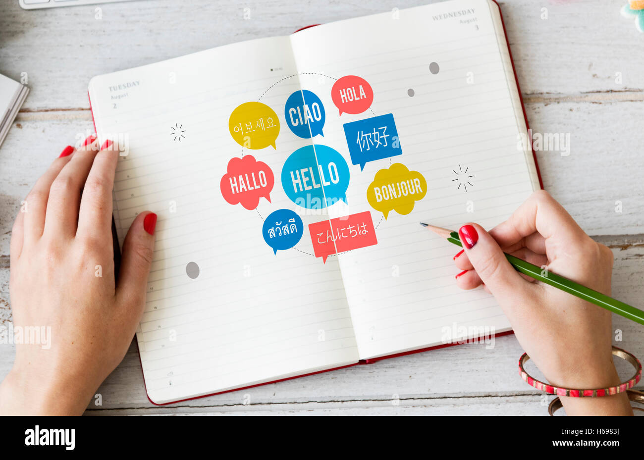 Different Language Speech Bubble Hello Concept Stock Photo