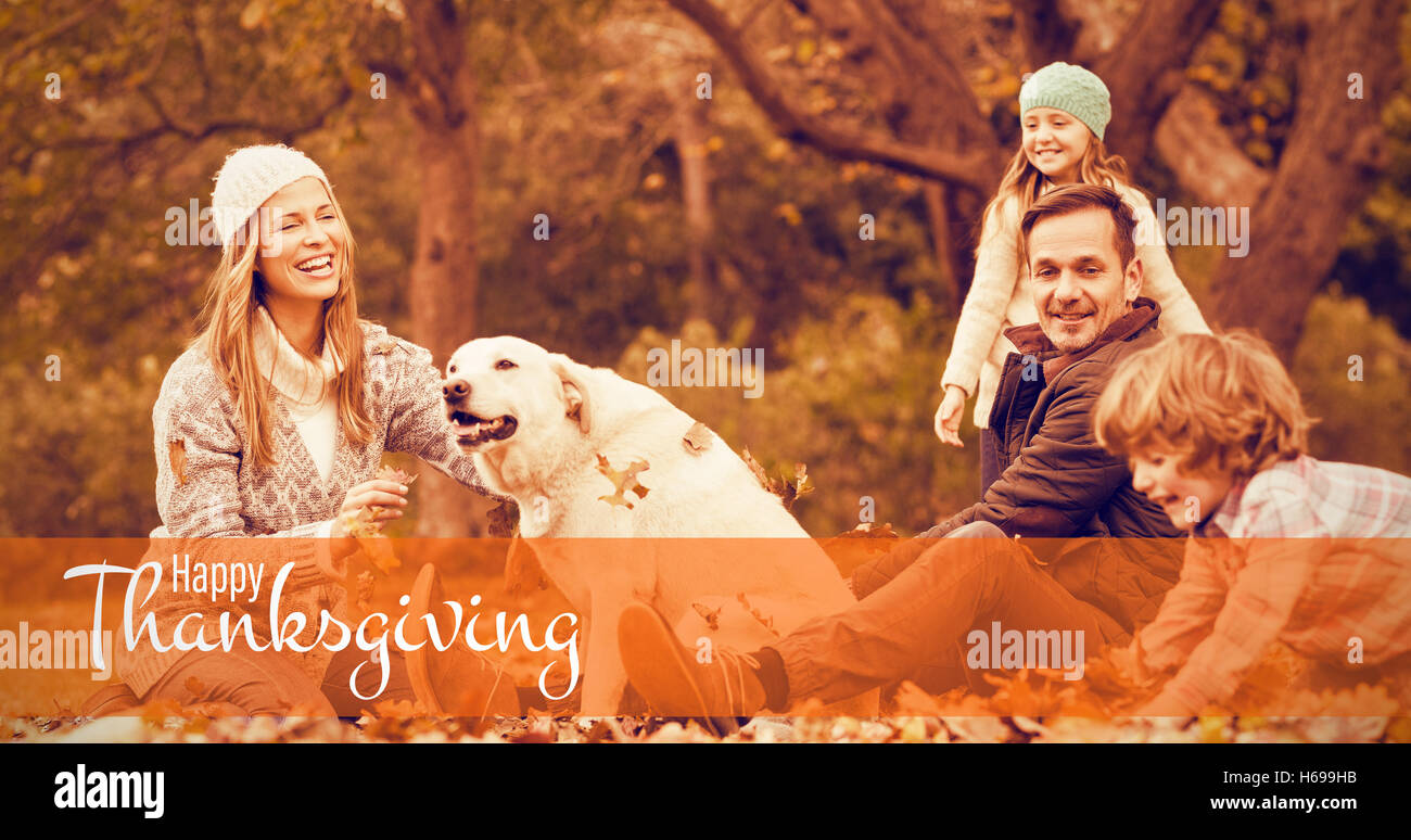 Composite image of illustration of happy thanksgiving day text greeting Stock Photo
