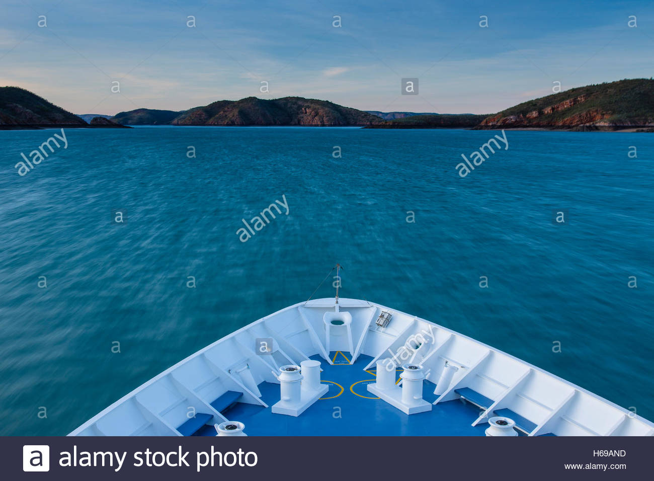 The view from a boat bow on Talbot Bay in the Kimberley Region of Northwest Australia. Stock Photo