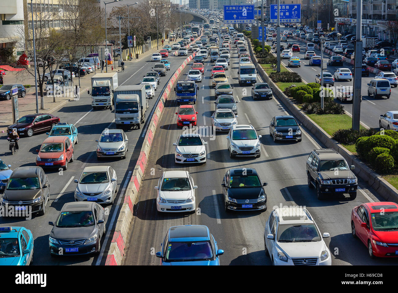 Tianjin,China - March 26,2016 : City traffic, traffic jams, a stream of cars in rush hour in Tianjin city China. Stock Photo