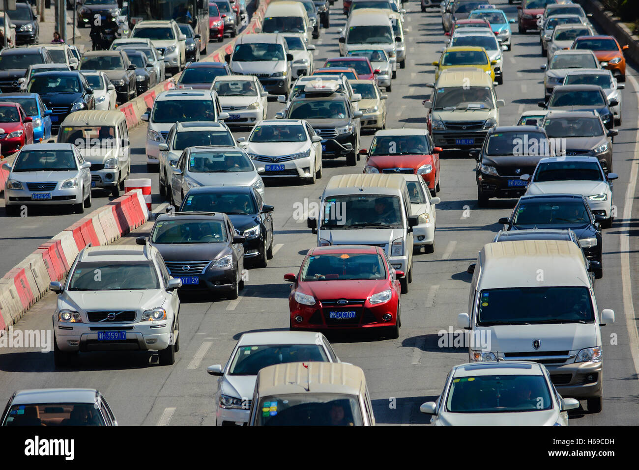 Tianjin,China - March 26,2016 : City traffic, traffic jams, a stream of cars in rush hour in Tianjin city China. Stock Photo