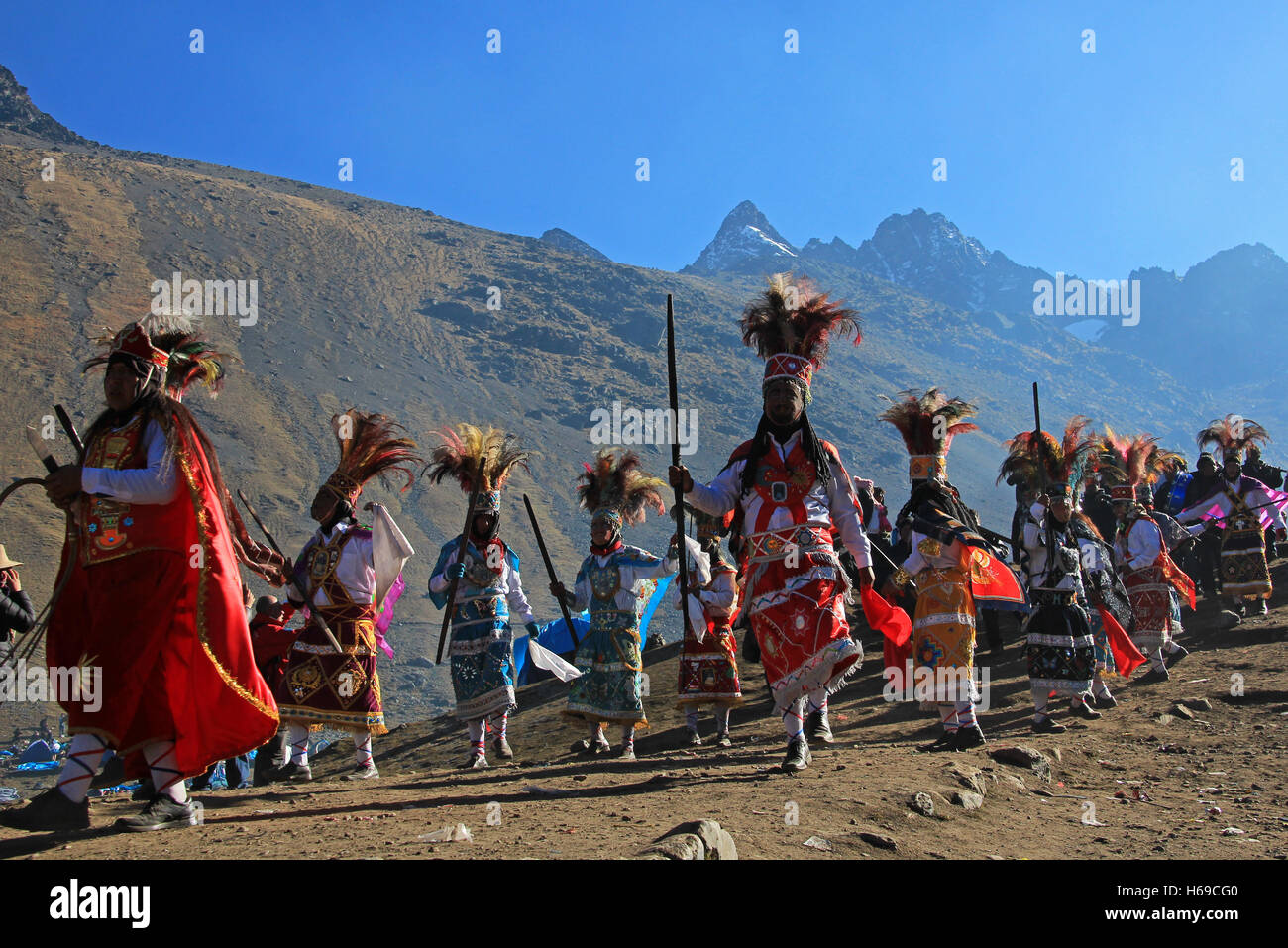 Parade at Quyllurit'i inca festival in the peruvian andes near