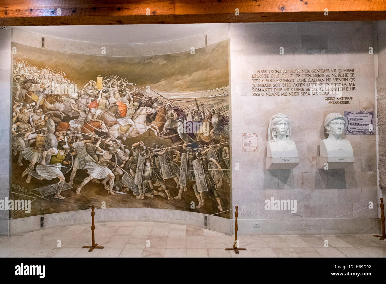 Kruje Castle houses the National Skanderbeg Museum, a museum dedicated to Albanian national hero George Kastrioti Skanderbeg. It Stock Photo