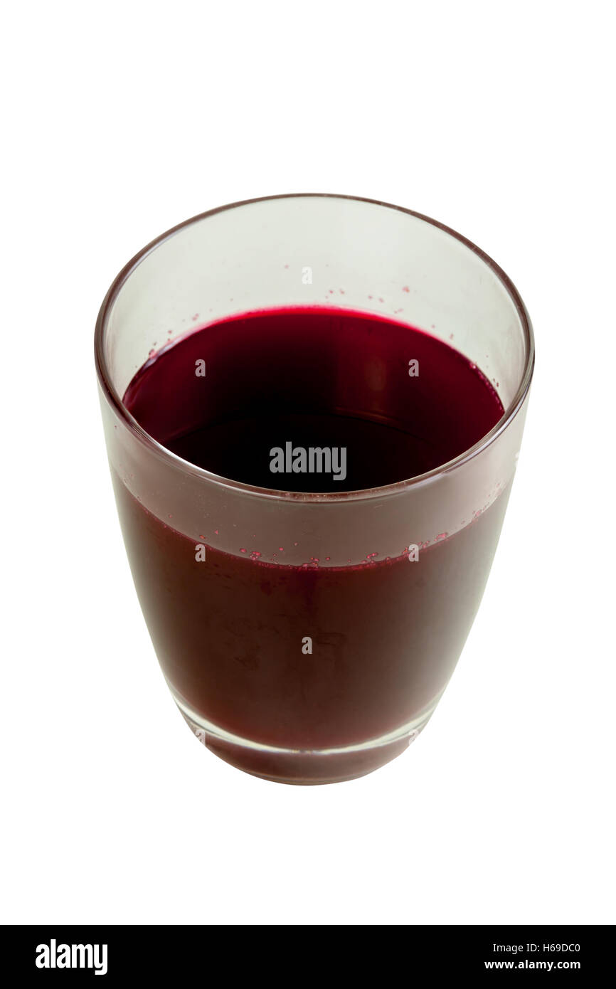Fresh beet root fruit juice in drink glass isolated on white background