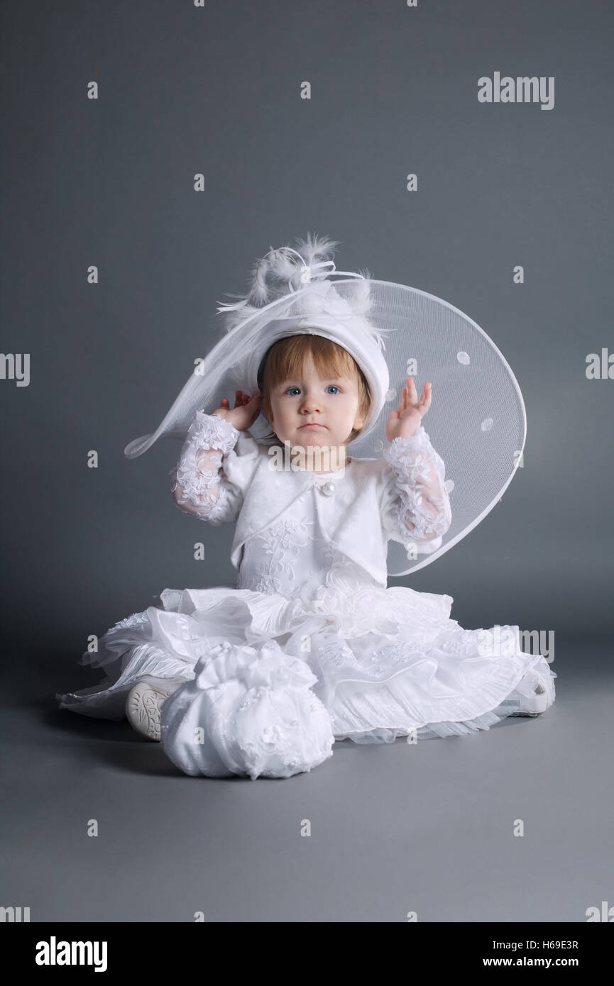 little beautiful girl in wedding dress Stock Photo - Alamy