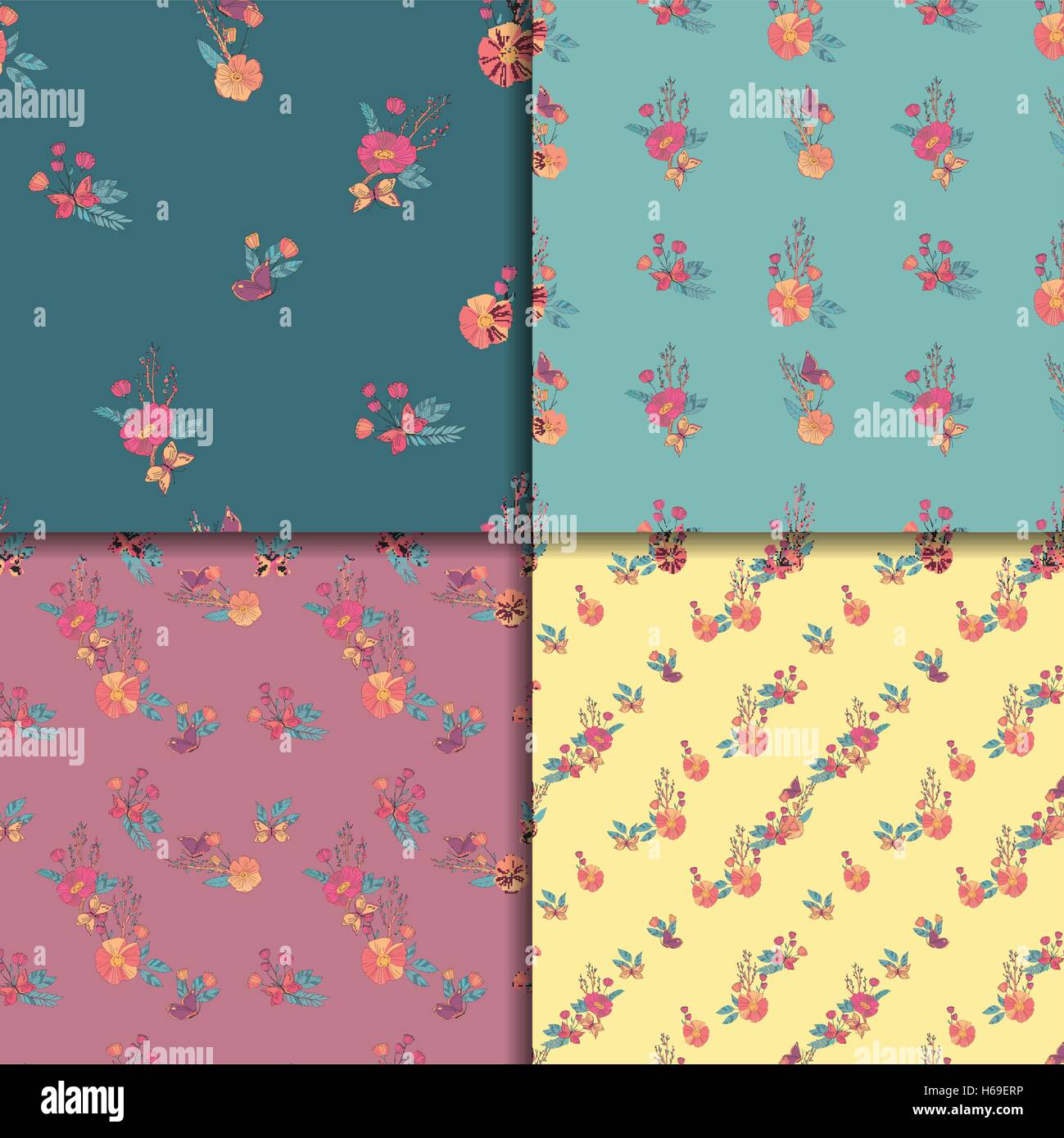 Seamless Vintage Wildflowers Pattern Set Stock Vector Image & Art - Alamy