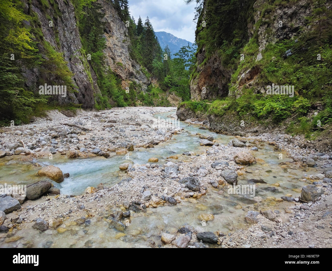 Hiking trail near Martuljek river in Slovenia Stock Photo