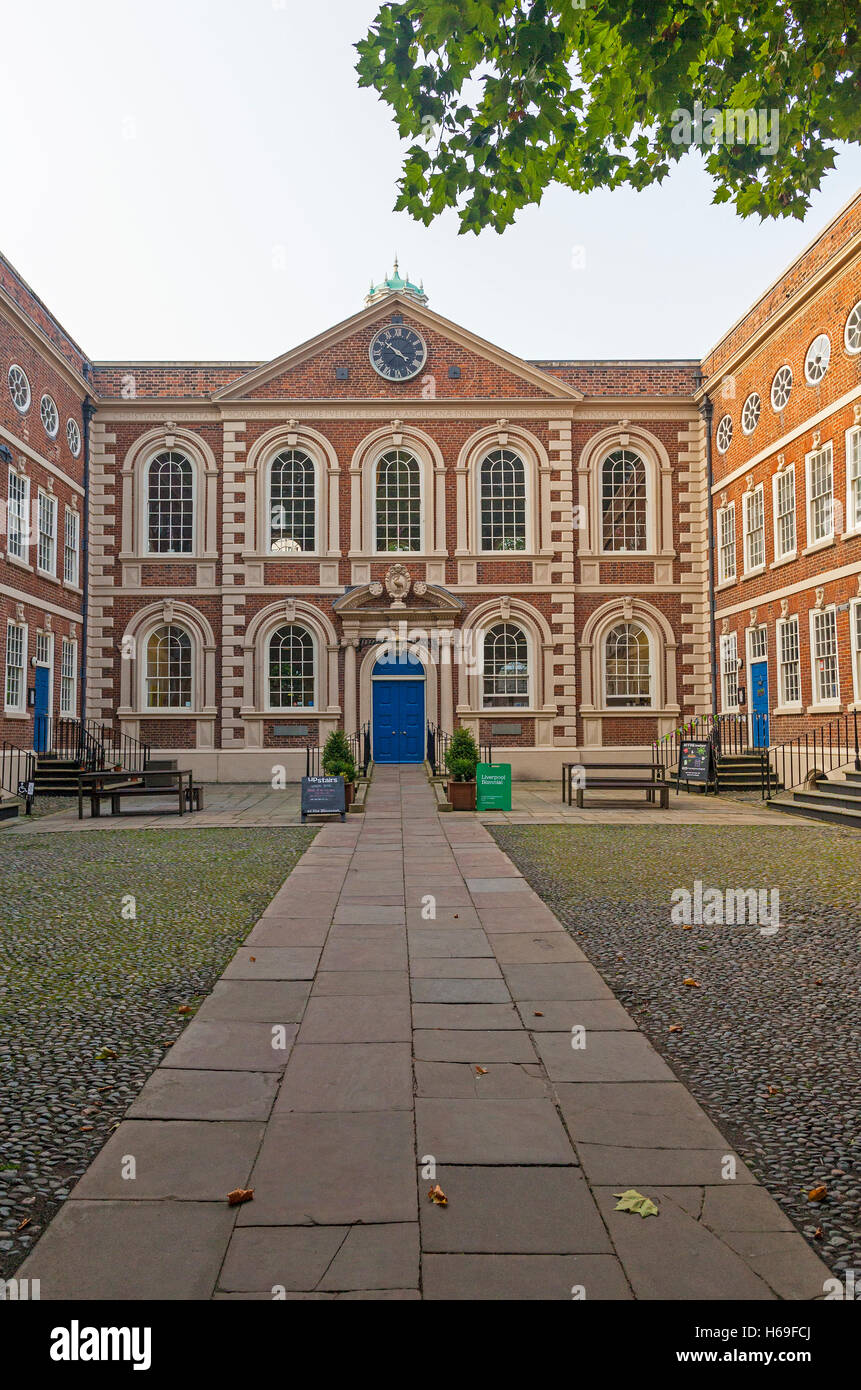 Built in 1716-17 as a charity school, the Bluecoat Chambers in School Lane is the oldest surviving building in central Liverpool, Merseyside, England Stock Photo