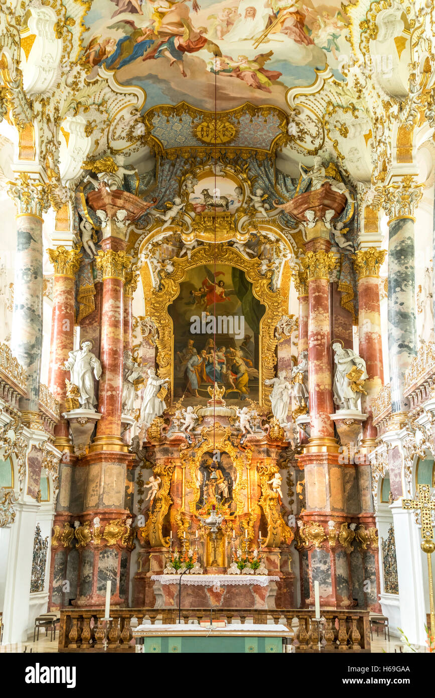Pilgrimage Church of Wies altar, Steingaden, Bavaria Bavaria, Germany Stock Photo
