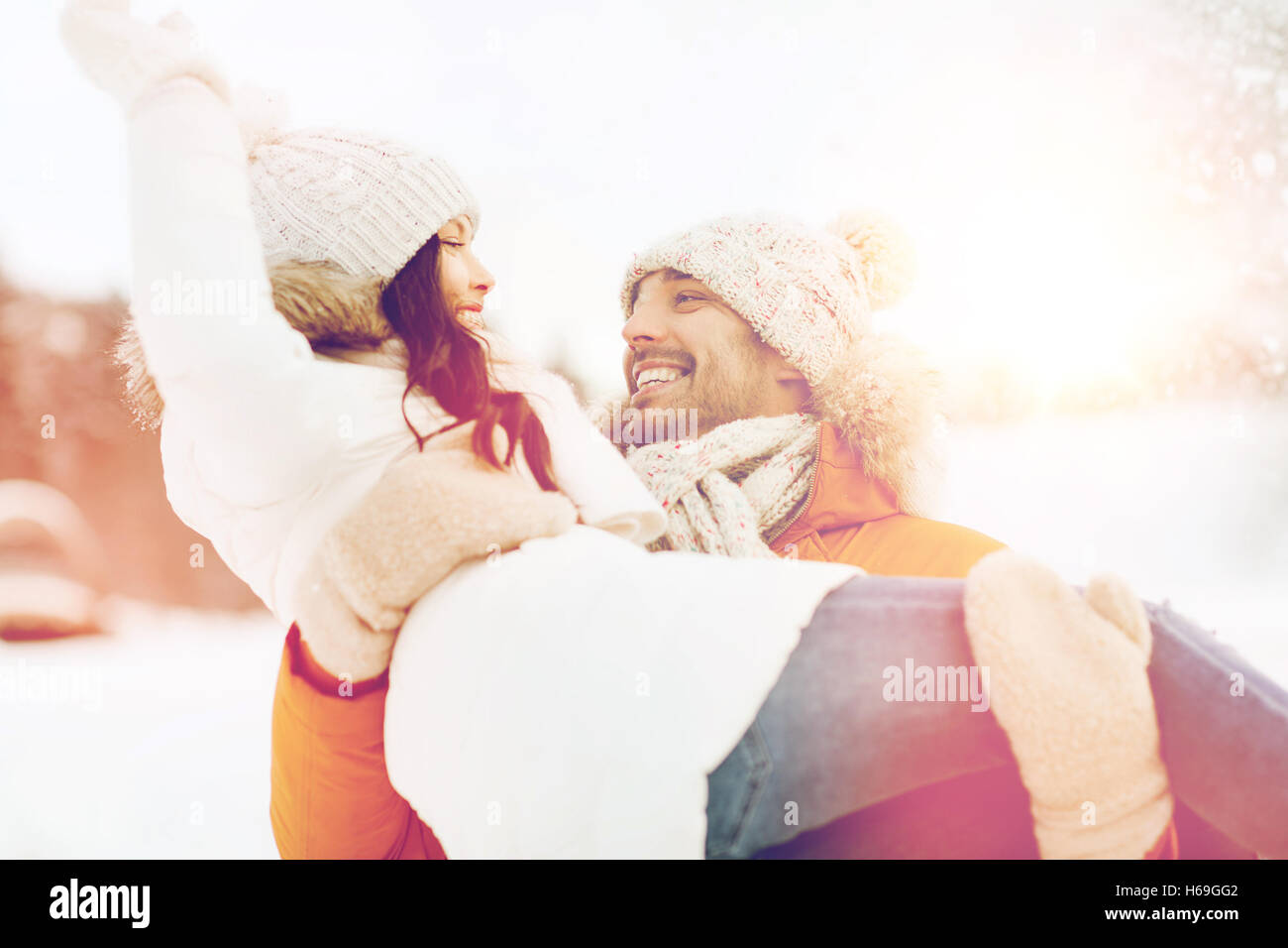happy couple outdoors in winter Stock Photo - Alamy