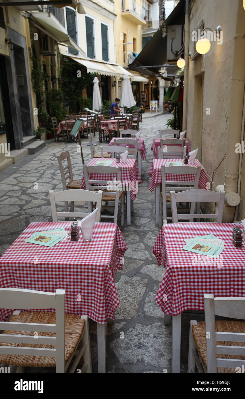 A pretty restaurant in a side street in Corfu Town Corfu Greece Stock Photo