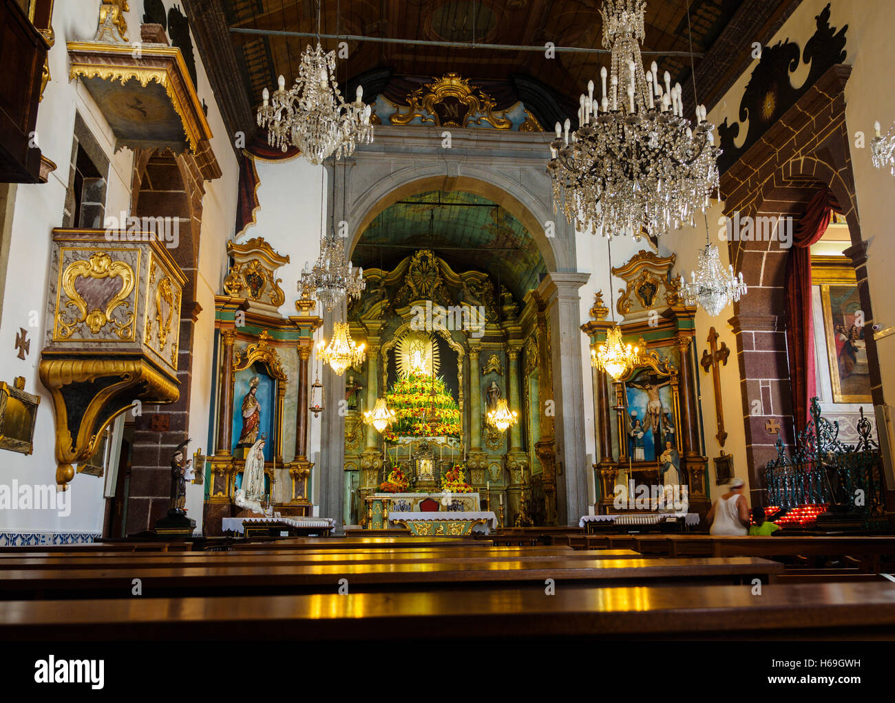 Interior view of the Monte Church Igreja De Nossa Senhora Do Monte on the Portuguese island of Madeira Stock Photo