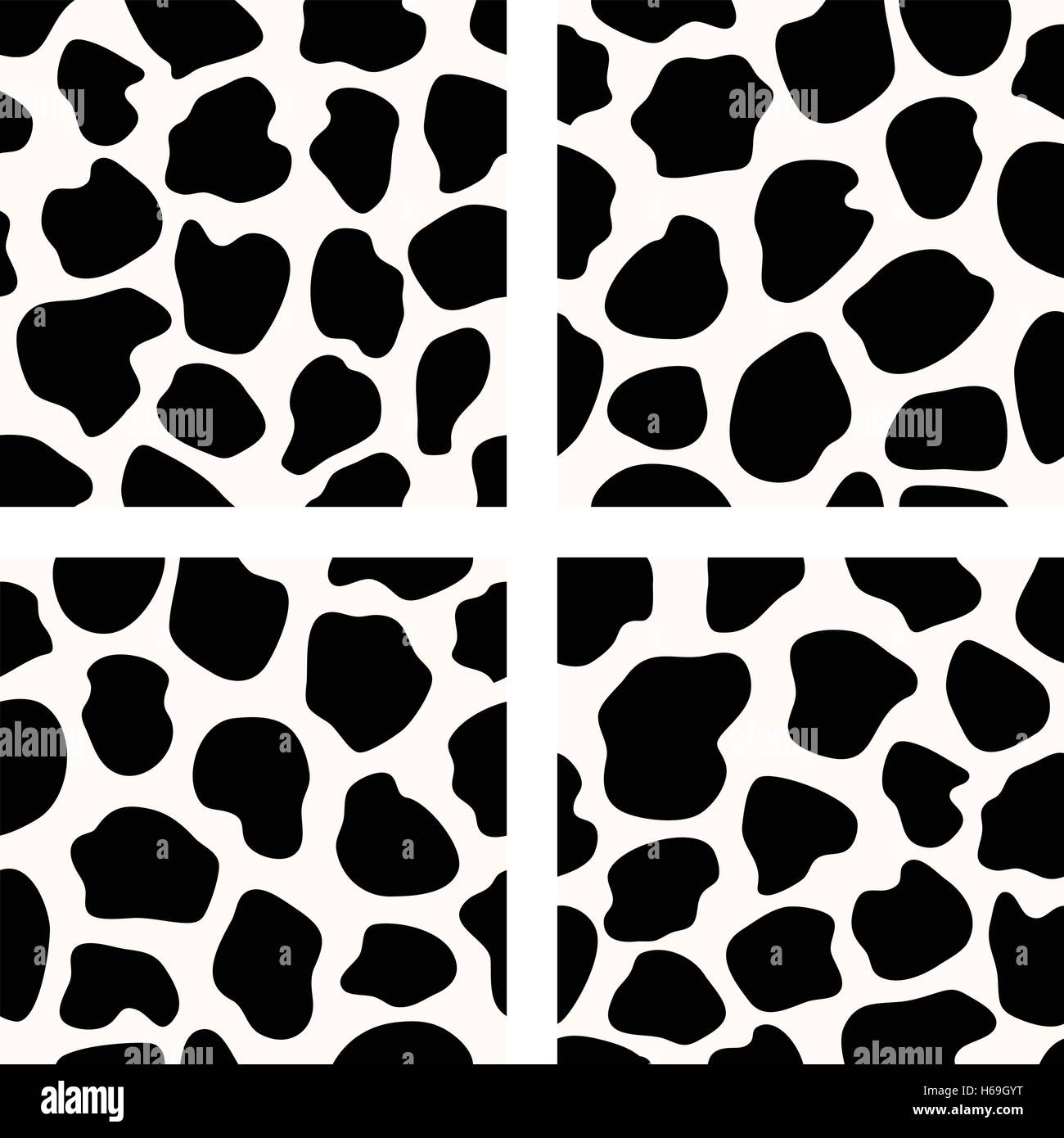 vector black and white set of seamless cow skin patterns Stock Vector