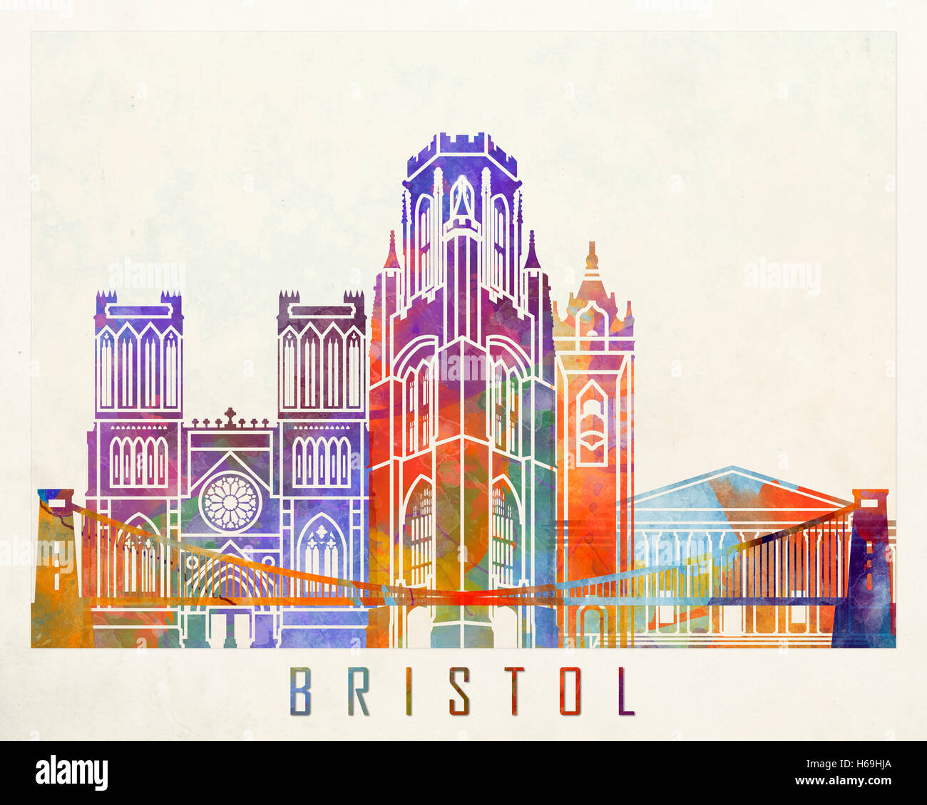Bristol landmarks watercolor poster Stock Photo Alamy