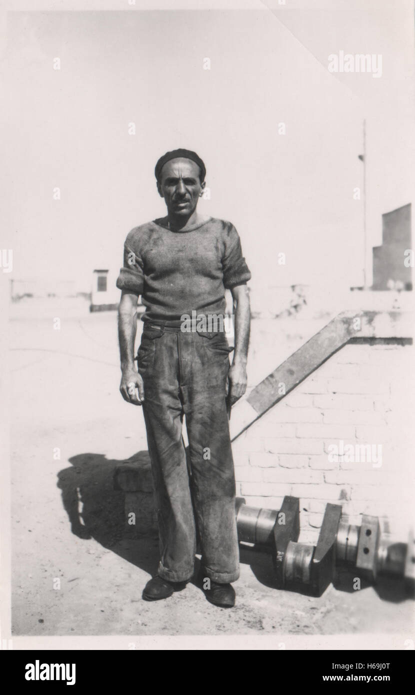 Egyptian civilian worker named Wakim employed by the British army 10 Base Ordnance Depot Royal Army Ordnance Corps (RAOC) camp at Geneifa Ismailia area near the Suez Canal 1952 in the period prior to withdrawal of British troops from the Suez Canal zone and the Suez Crisis Stock Photo